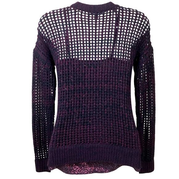 Express Loose Weave Pullover Sweater Maroon Black Cable Knit Scoop Neck - Picture 14 of 16